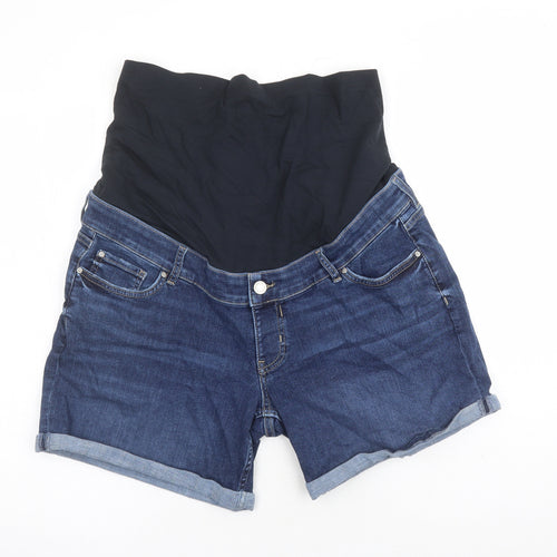 Marks and Spencer Womens Blue Cotton Boyfriend Shorts Size 16 L5 in Regular Button - Stretch