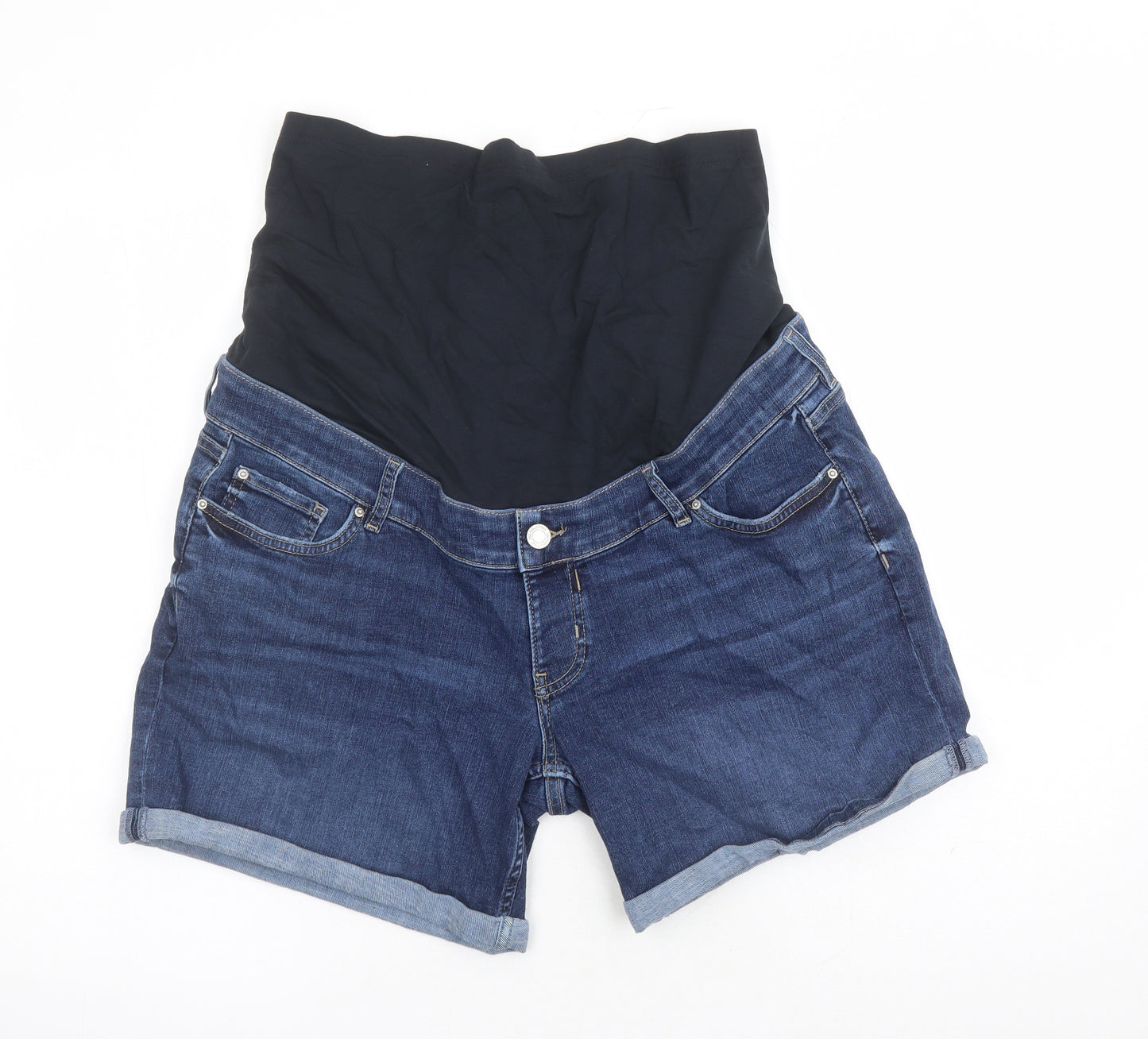 Marks and Spencer Womens Blue Cotton Boyfriend Shorts Size 16 L5 in Regular Button - Stretch