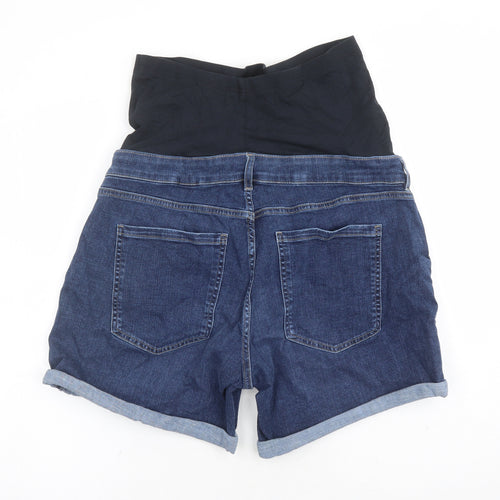 Marks and Spencer Womens Blue Cotton Boyfriend Shorts Size 16 L5 in Regular Button - Stretch