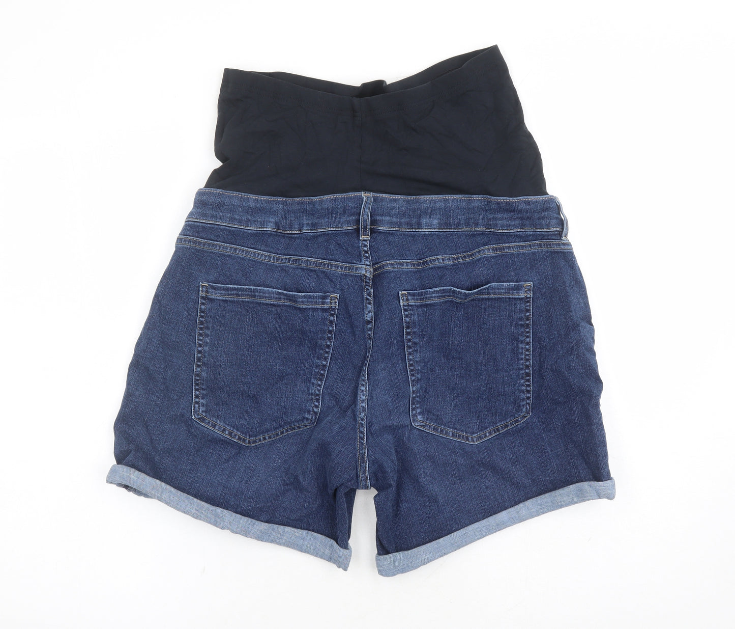 Marks and Spencer Womens Blue Cotton Boyfriend Shorts Size 16 L5 in Regular Button - Stretch