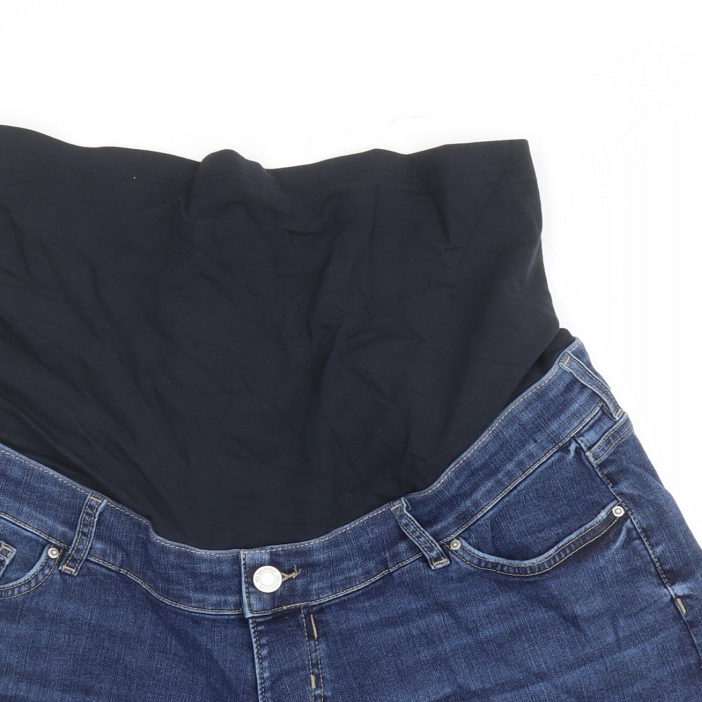 Marks and Spencer Womens Blue Cotton Boyfriend Shorts Size 16 L5 in Regular Button - Stretch