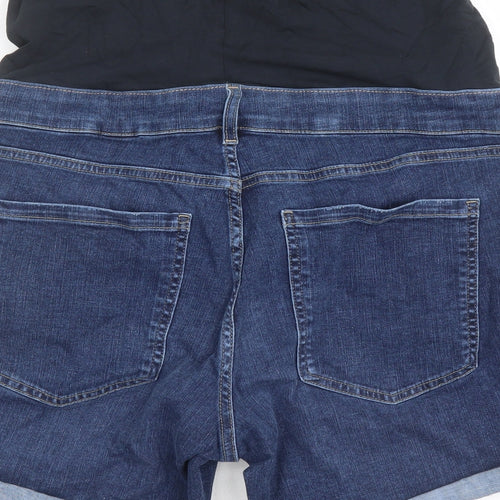 Marks and Spencer Womens Blue Cotton Boyfriend Shorts Size 16 L5 in Regular Button - Stretch