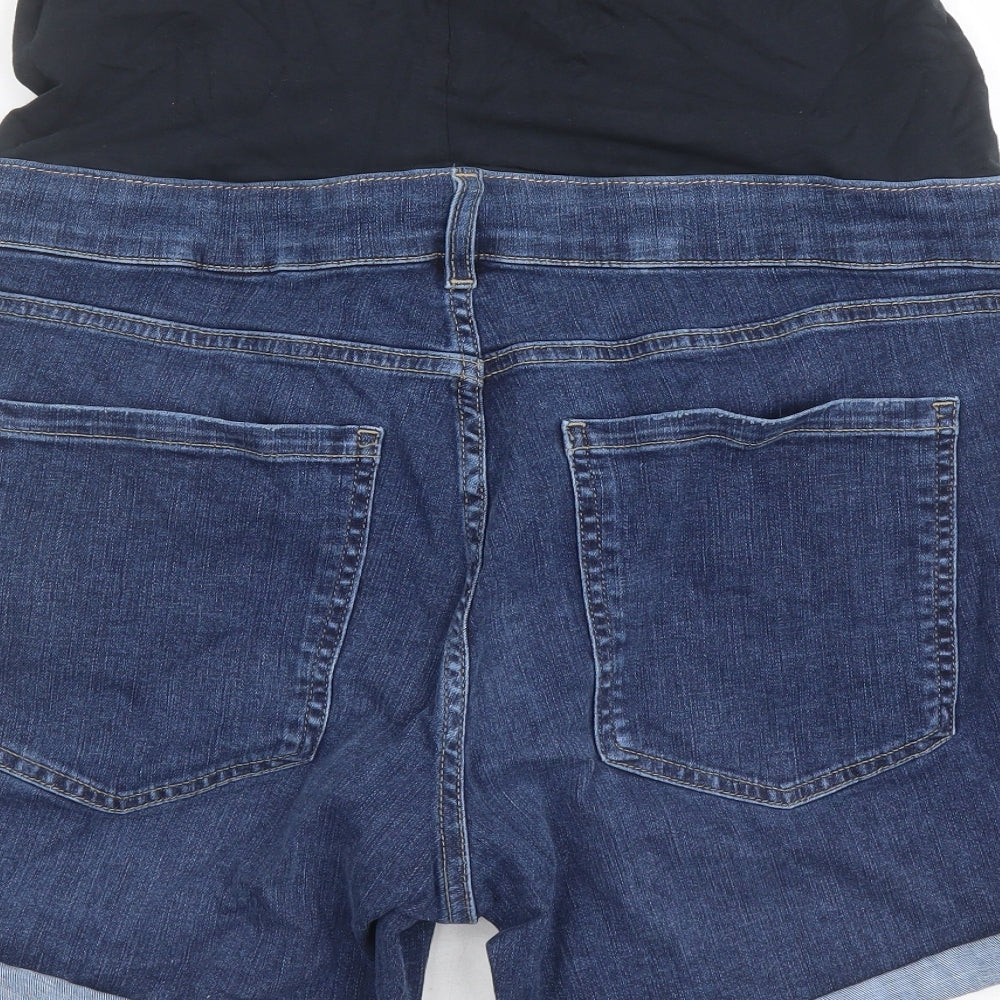 Marks and Spencer Womens Blue Cotton Boyfriend Shorts Size 16 L5 in Regular Button - Stretch