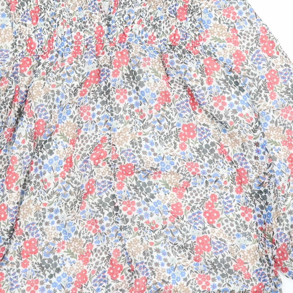 Marks and Spencer Womens Multicoloured Floral Polyester Basic Blouse Size 6 Round Neck