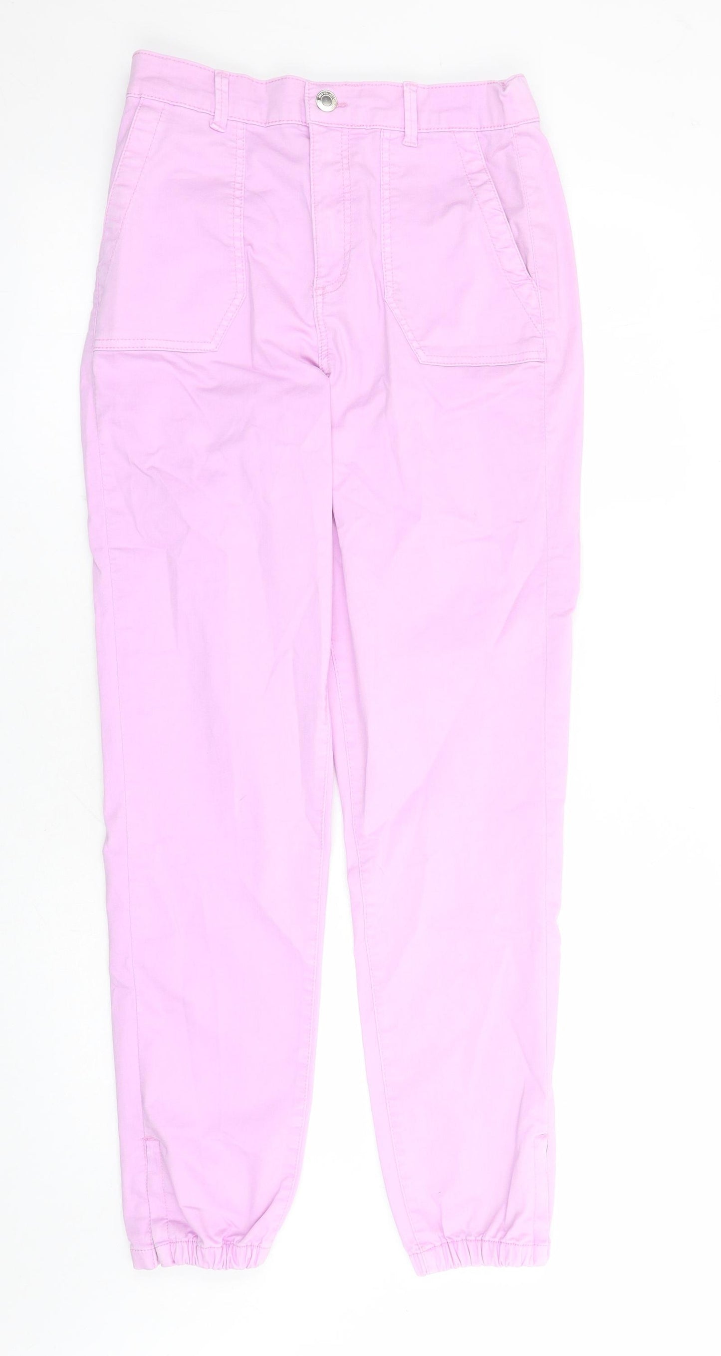 Marks and Spencer Womens Purple Cotton Straight Jeans Size 10 L29 in Regular Zip - Elasticated Waist Zip Detail On Ankle