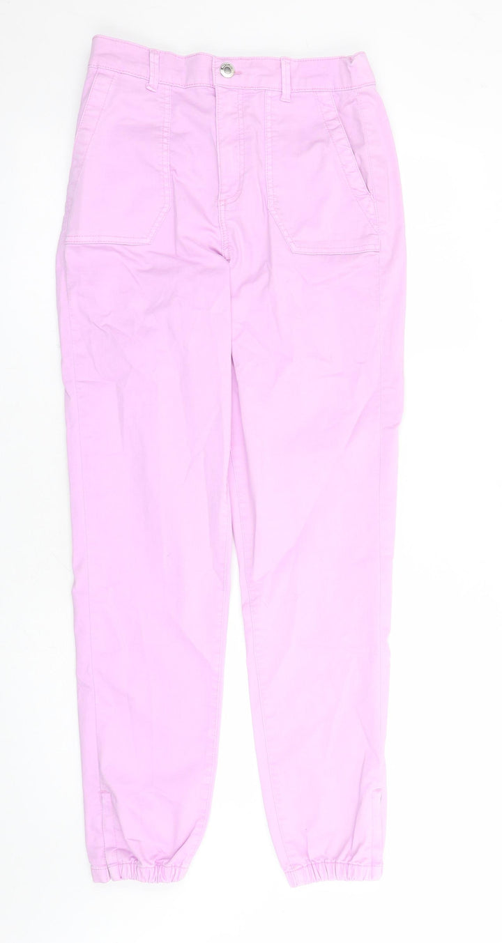 Marks and Spencer Womens Purple Cotton Straight Jeans Size 10 L29 in Regular Zip - Elasticated Waist Zip Detail On Ankle