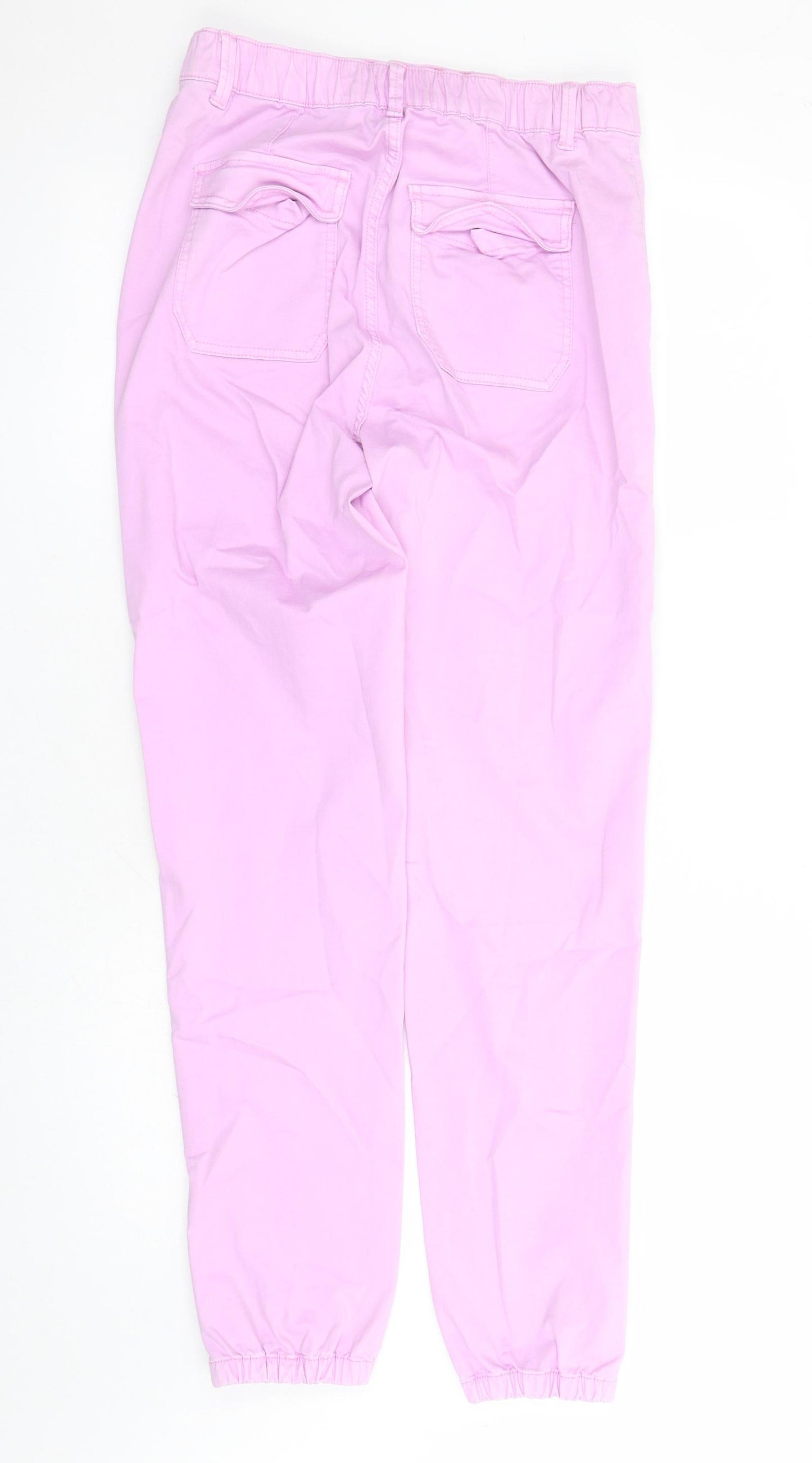 Marks and Spencer Womens Purple Cotton Straight Jeans Size 10 L29 in Regular Zip - Elasticated Waist Zip Detail On Ankle