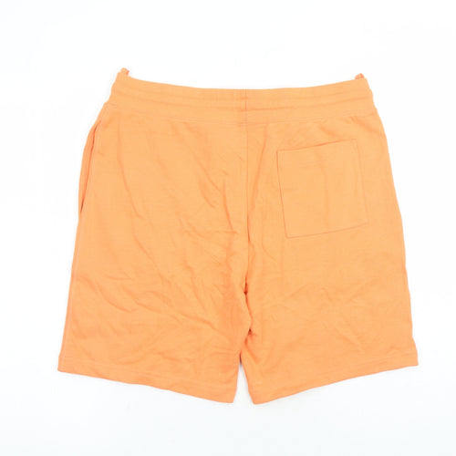 Marks and Spencer Mens Orange Cotton Sweat Shorts Size M L8 in Regular Drawstring - Elasticated Waist