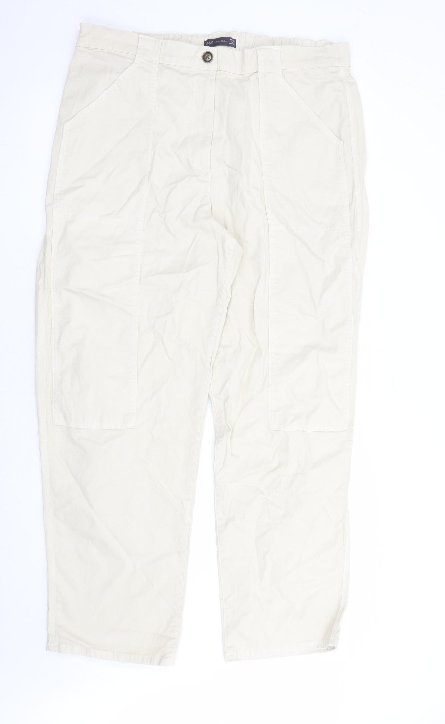 Marks and Spencer Womens Beige Cotton Straight Jeans Size 18 L30 in Regular Zip - Elasticated Waist