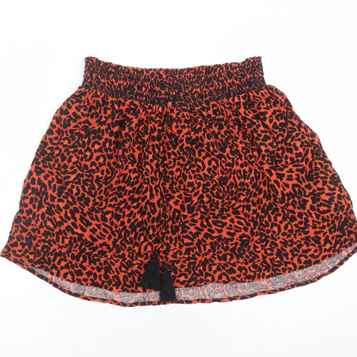 Marks and Spencer Womens Red Animal Print Viscose Swing Skirt Size 12 - Elasticated Waist Leopard Print