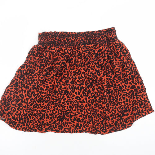 Marks and Spencer Womens Red Animal Print Viscose Swing Skirt Size 12 - Elasticated Waist Leopard Print