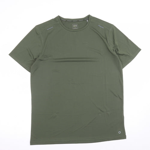 GOODMOVE Mens Green Polyester Basic T-Shirt Size L Crew Neck Pullover