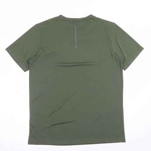 GOODMOVE Mens Green Polyester Basic T-Shirt Size L Crew Neck Pullover