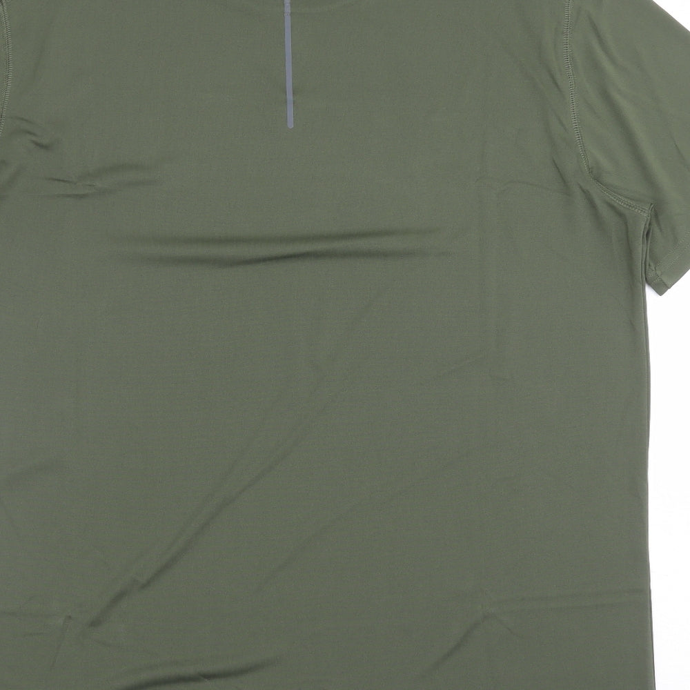 GOODMOVE Mens Green Polyester Basic T-Shirt Size L Crew Neck Pullover