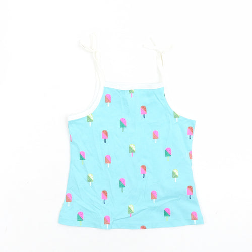 Marks and Spencer Girls Blue Geometric Cotton Camisole Tank Size 2-3 Years Square Neck Tie - Ice Lolly Pattern