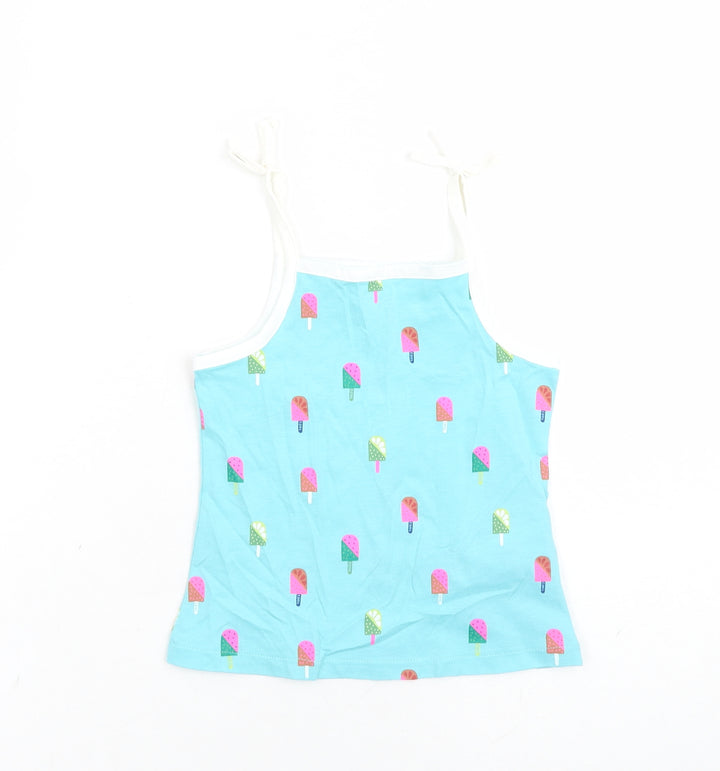 Marks and Spencer Girls Blue Geometric Cotton Camisole Tank Size 2-3 Years Square Neck Tie - Ice Lolly Pattern