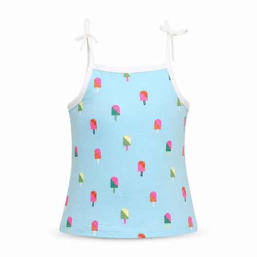 Marks and Spencer Girls Blue Geometric Cotton Camisole Tank Size 2-3 Years Square Neck Tie - Ice Lolly Pattern