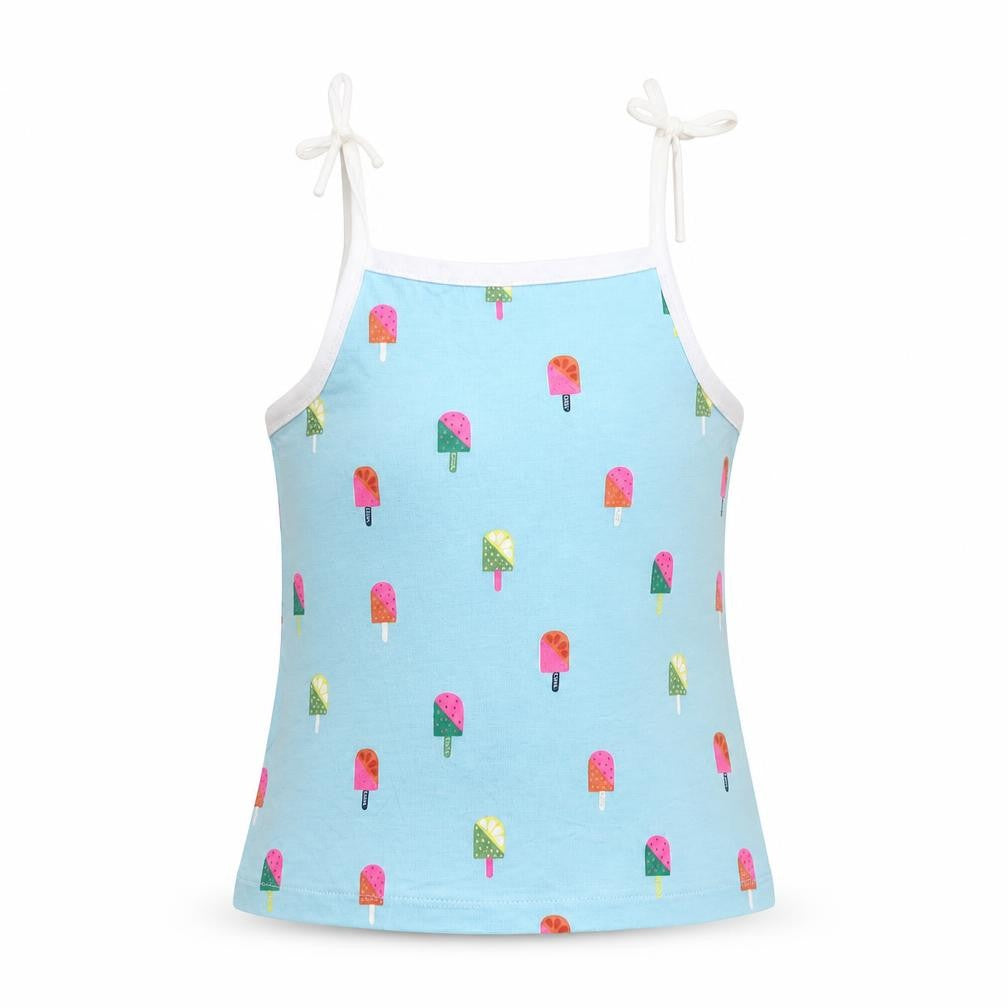 Marks and Spencer Girls Blue Geometric Cotton Camisole Tank Size 2-3 Years Square Neck Tie - Ice Lolly Pattern