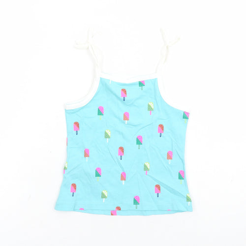 Marks and Spencer Girls Blue Geometric Cotton Camisole Tank Size 2-3 Years Square Neck Tie - Ice Lolly Pattern
