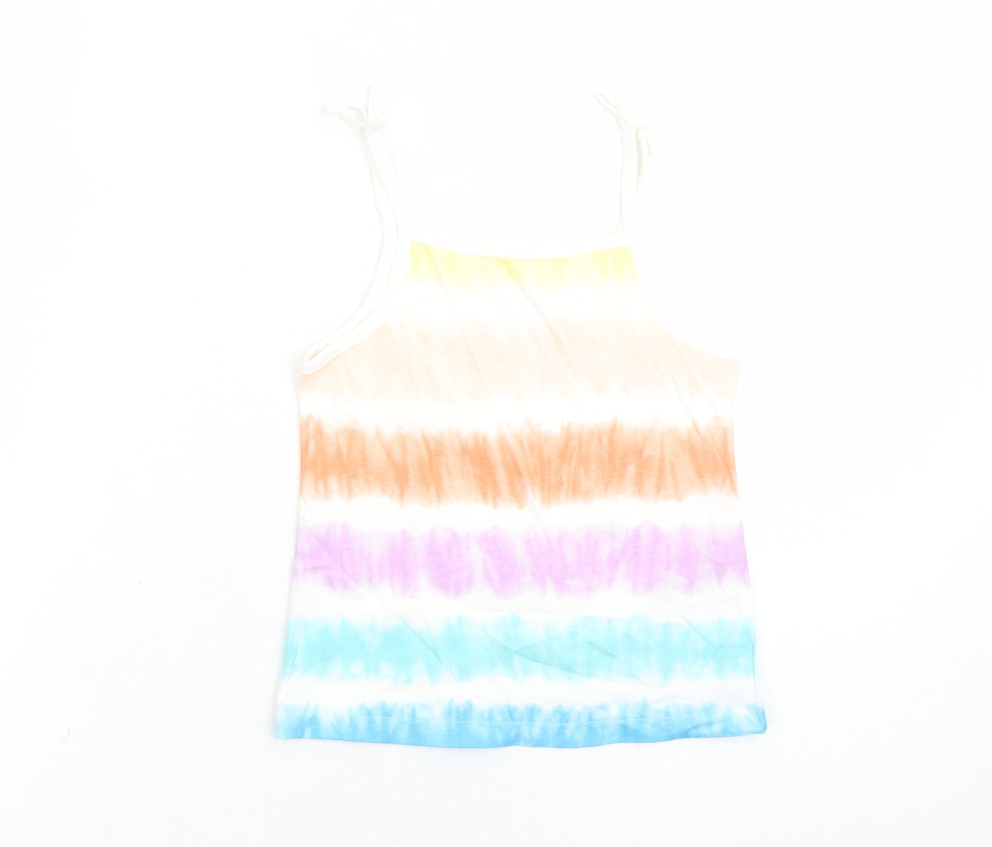 Marks and Spencer Girls Multicoloured Cotton Camisole Tank Size 4-5 Years Square Neck Tie - Tie Dye Effect