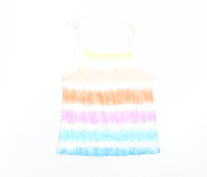 Marks and Spencer Girls Multicoloured Cotton Camisole Tank Size 4-5 Years Square Neck Tie - Tie Dye Effect