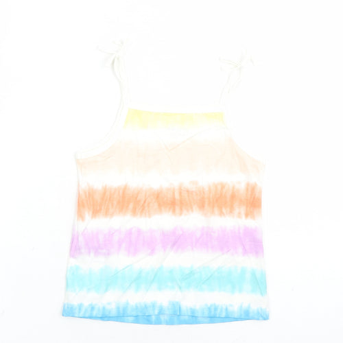Marks and Spencer Girls Multicoloured Cotton Camisole Tank Size 4-5 Years Square Neck Tie - Tie Dye Effect