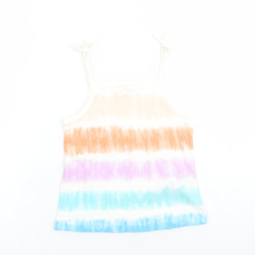 Marks and Spencer Girls Multicoloured Cotton Camisole Tank Size 3-4 Years Square Neck Tie - Tie Dye Effect