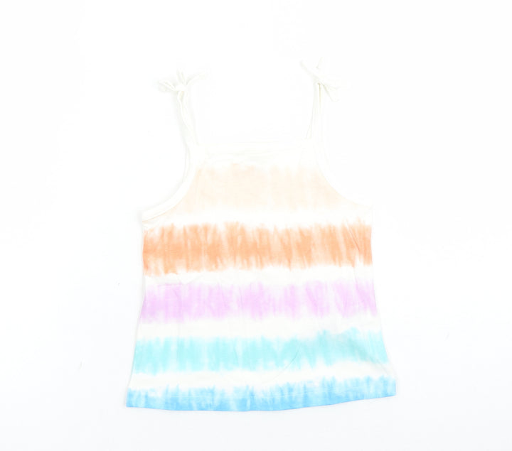 Marks and Spencer Girls Multicoloured Cotton Camisole Tank Size 3-4 Years Square Neck Tie - Tie Dye Effect
