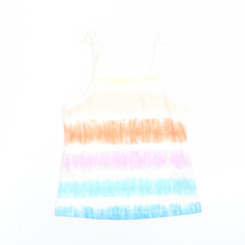 Marks and Spencer Girls Multicoloured Cotton Camisole Tank Size 4-5 Years Square Neck Tie - Tie Dye Effect