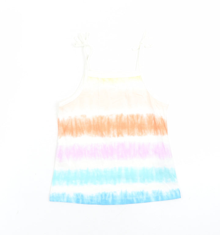 Marks and Spencer Girls Multicoloured Cotton Camisole Tank Size 4-5 Years Square Neck Tie - Tie Dye Effect