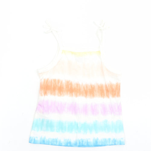 Marks and Spencer Girls Multicoloured Cotton Camisole Tank Size 4-5 Years Square Neck Tie - Tie Dye Effect