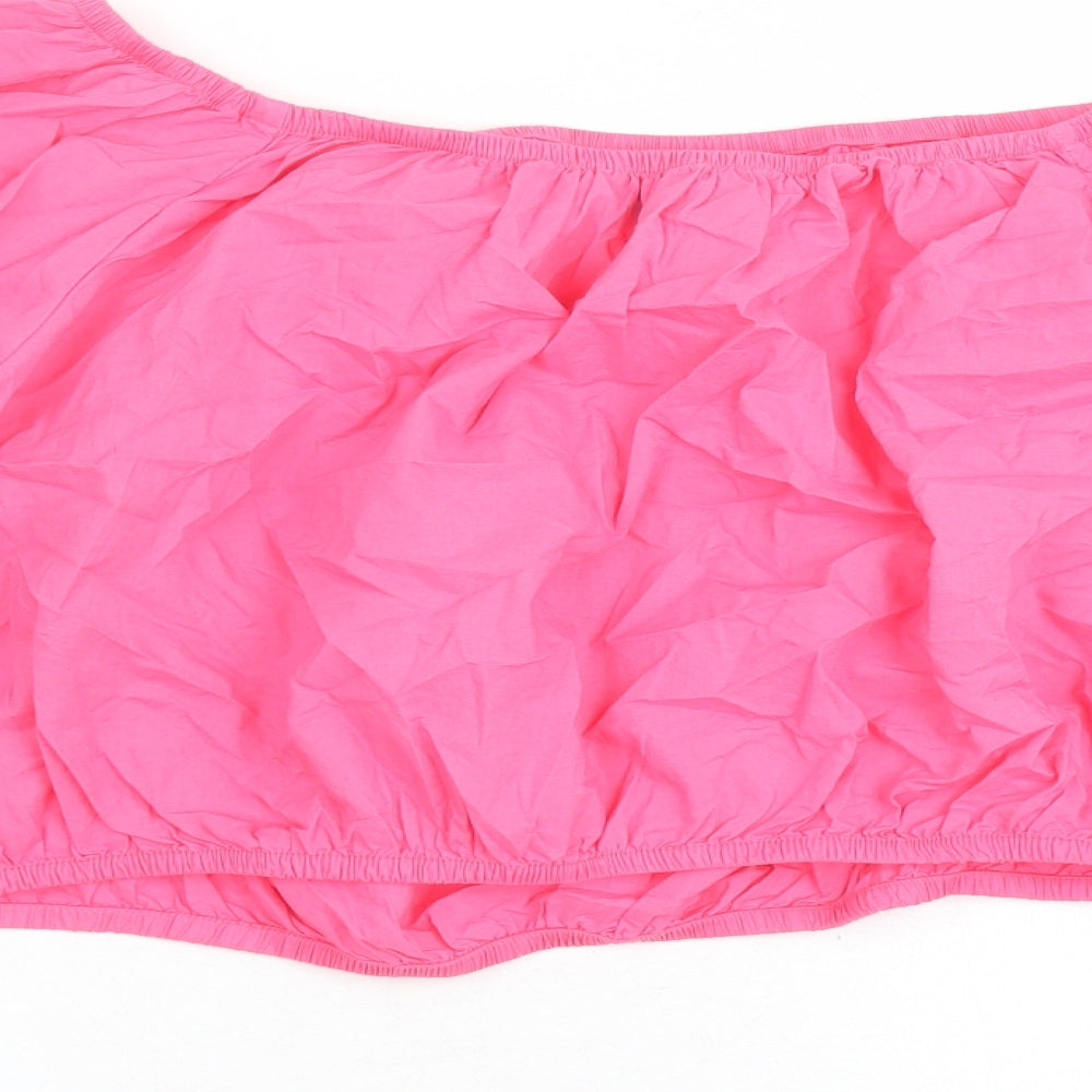 Marks and Spencer Womens Pink Cotton Cropped Blouse Size 22 Boat Neck - Embroidered Detail