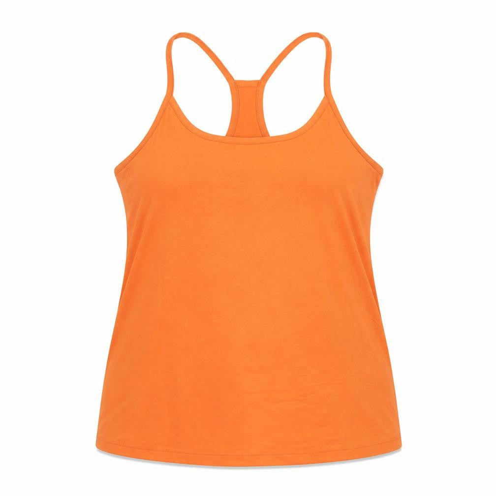 Front view of Goodmove women’s orange polyester camisole tank, size UK 18, round neck pullover