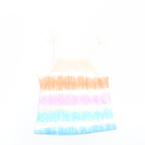Marks and Spencer Girls Multicoloured Cotton Camisole Tank Size 3-4 Years Square Neck Tie - Tie Dye Effect