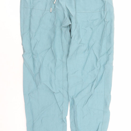 Marks and Spencer Womens Blue Lyocell Chino Trousers Size 8 L30 in Regular Drawstring - Elasticated Waist Long Leg