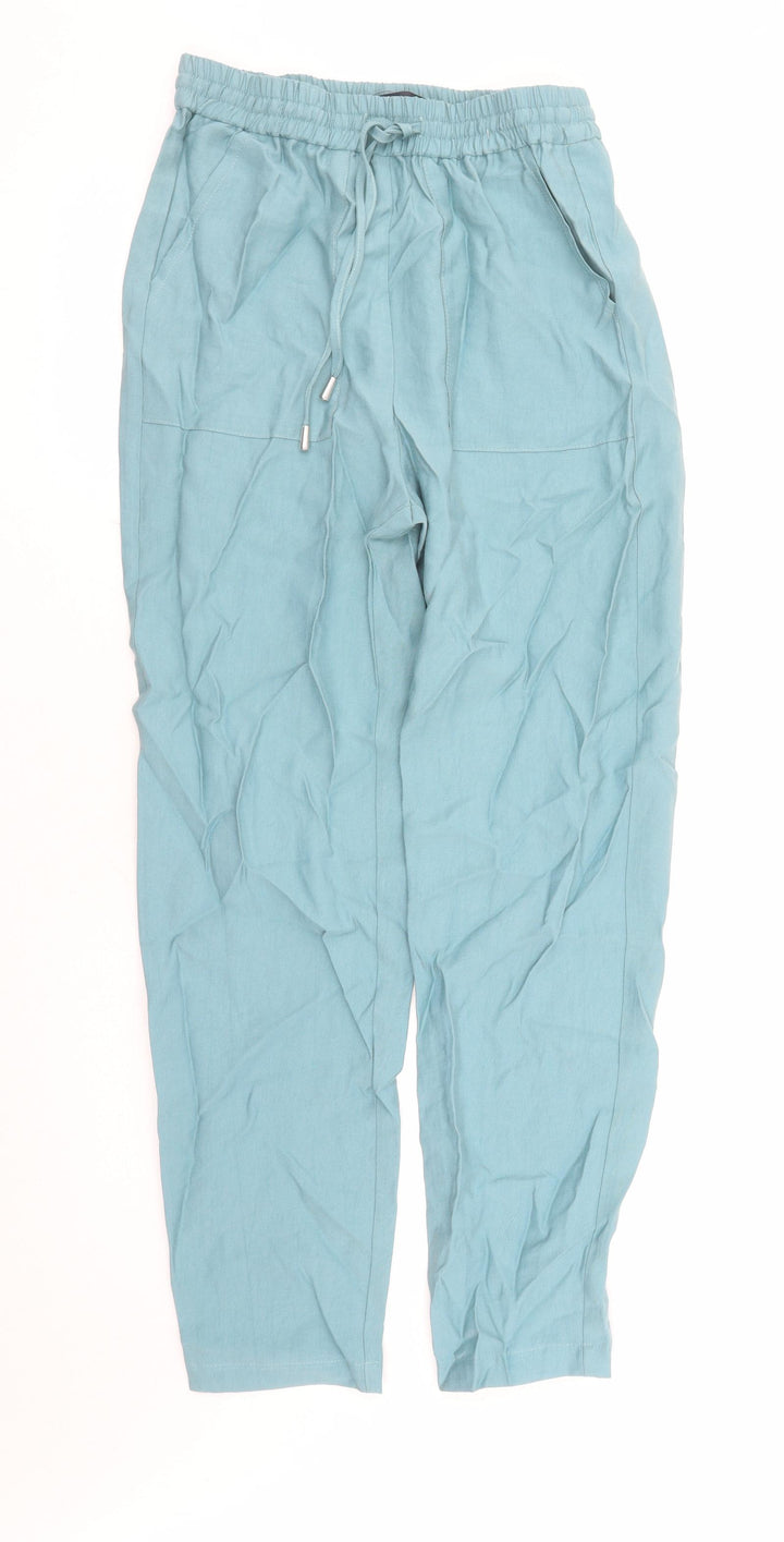 Marks and Spencer Womens Blue Lyocell Chino Trousers Size 8 L30 in Regular Drawstring - Elasticated Waist Long Leg