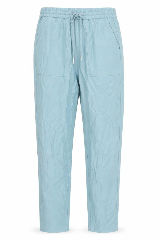 Marks and Spencer Womens Blue Lyocell Chino Trousers Size 8 L30 in Regular Drawstring - Elasticated Waist Long Leg