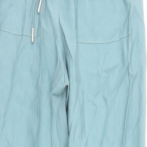 Marks and Spencer Womens Blue Lyocell Chino Trousers Size 8 L30 in Regular Drawstring - Elasticated Waist Long Leg