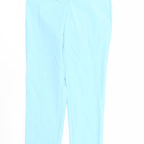 Marks and Spencer Womens Blue Cotton Trousers Size 8 L31 in Regular Zip - Elasticated Waist Ankle Grazer
