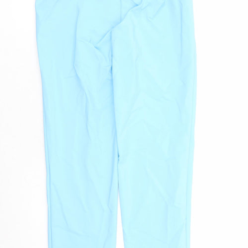 Marks and Spencer Womens Blue Cotton Trousers Size 8 L31 in Regular Zip - Elasticated Waist Ankle Grazer