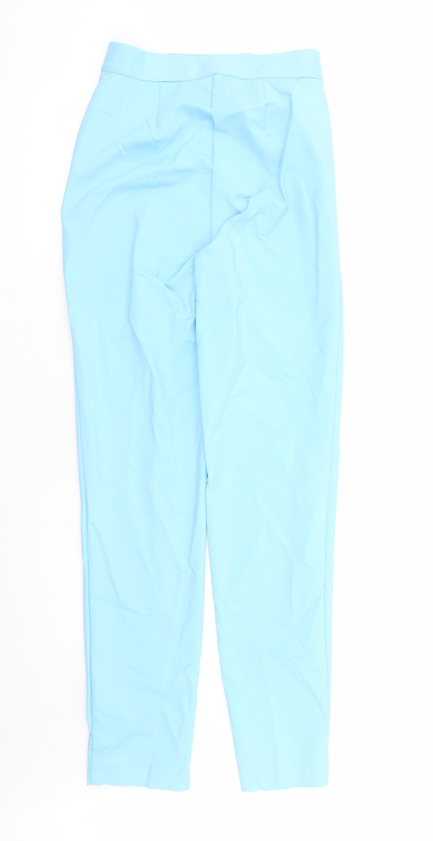 Marks and Spencer Womens Blue Cotton Trousers Size 8 L31 in Regular Zip - Elasticated Waist Ankle Grazer
