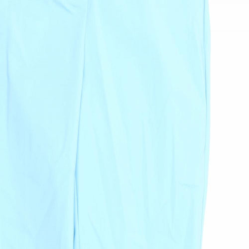 Marks and Spencer Womens Blue Cotton Trousers Size 8 L31 in Regular Zip - Elasticated Waist Ankle Grazer