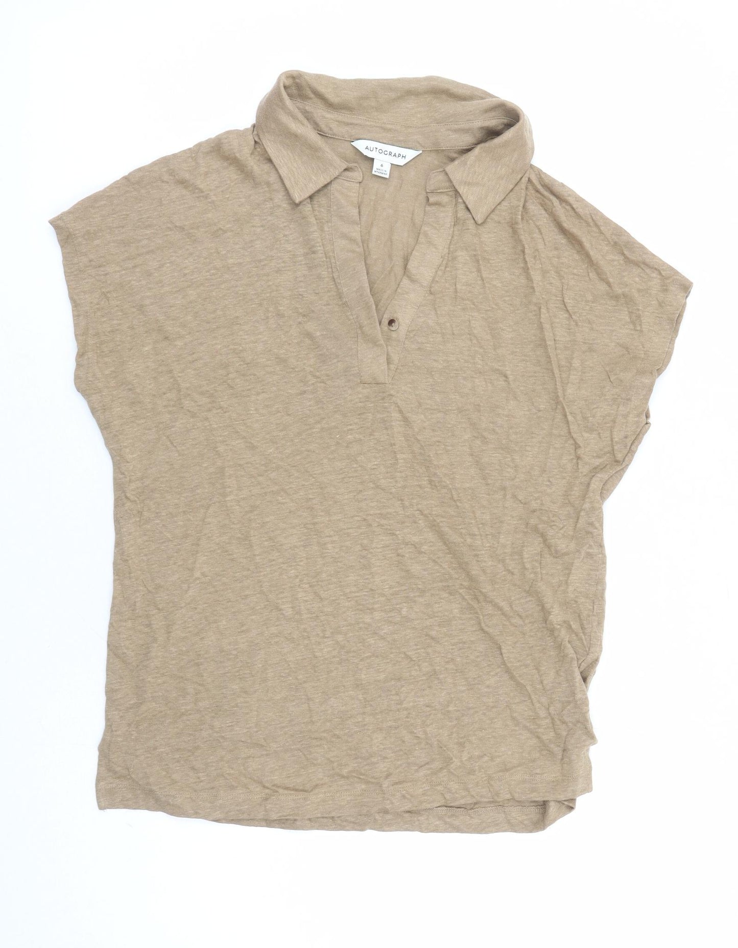 Autograph Womens Brown Flax Basic Polo Size 6 Collared