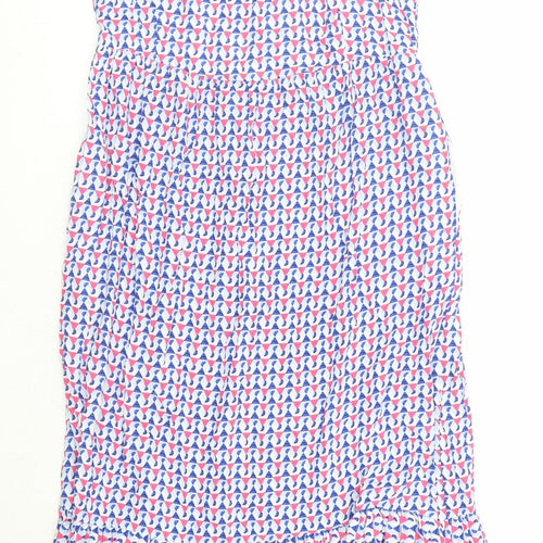 Marks and Spencer Womens Blue Geometric Viscose Slip Dress Size 14 V-Neck Pullover