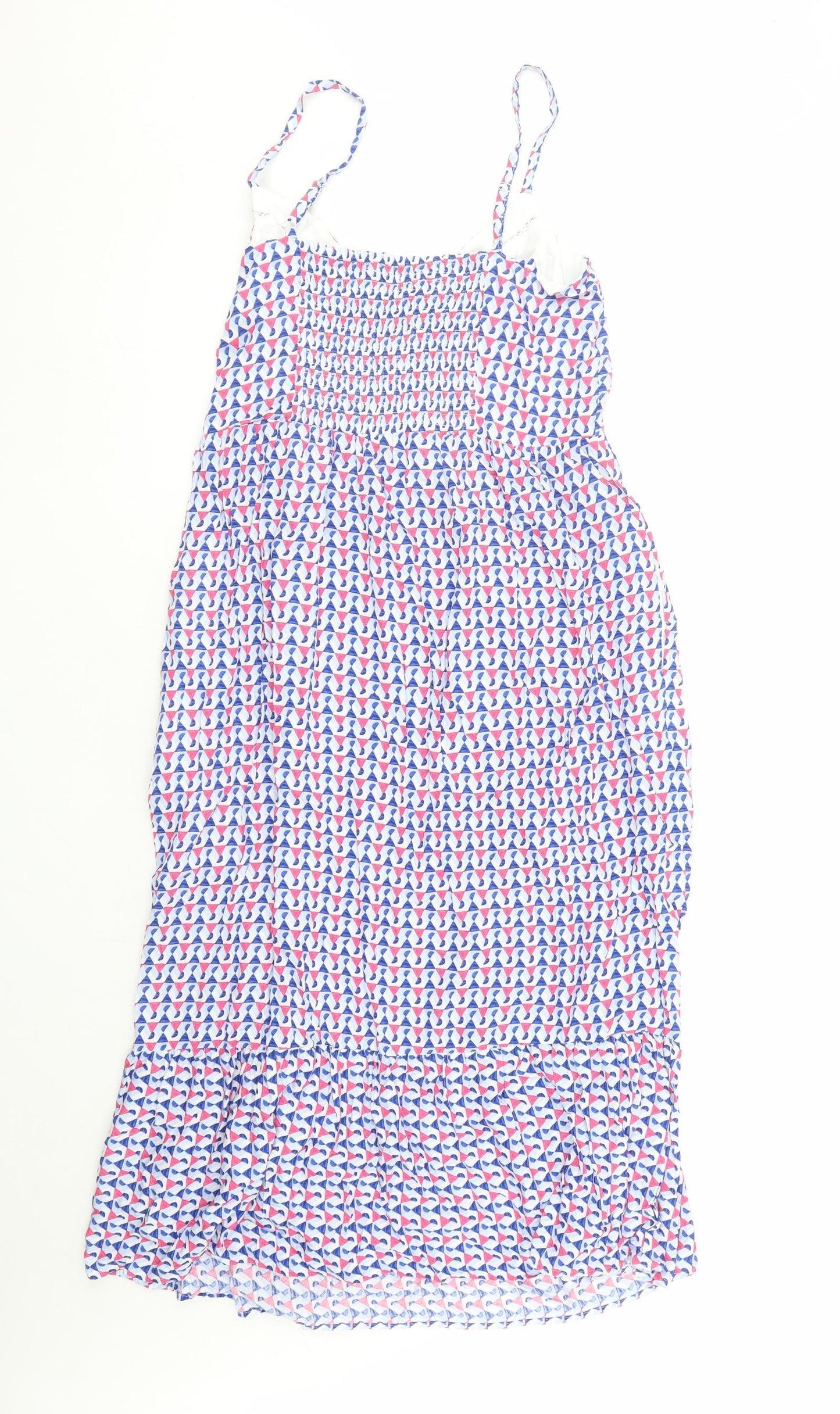 Marks and Spencer Womens Blue Geometric Viscose Slip Dress Size 14 V-Neck Pullover