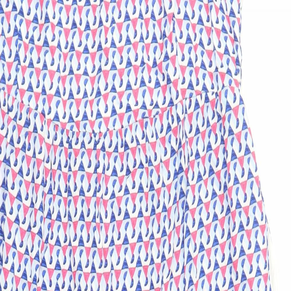 Marks and Spencer Womens Blue Geometric Viscose Slip Dress Size 14 V-Neck Pullover
