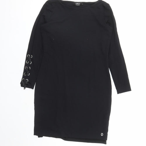 Simple Womens Black Polyester A-Line Size L Boat Neck Pullover - Lined