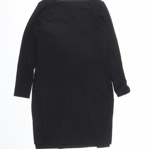 Simple Womens Black Polyester A-Line Size L Boat Neck Pullover - Lined