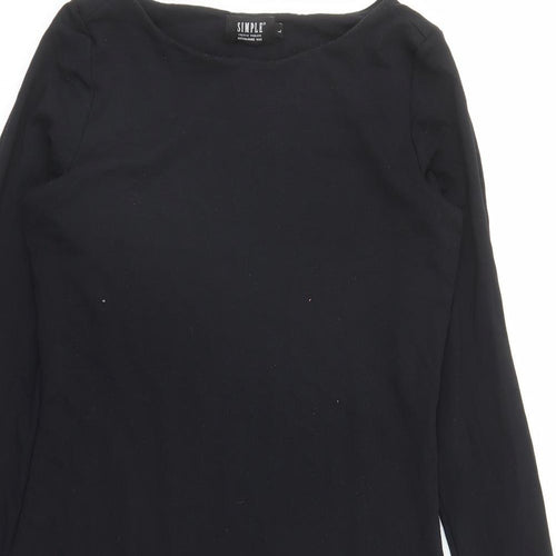 Simple Womens Black Polyester A-Line Size L Boat Neck Pullover - Lined