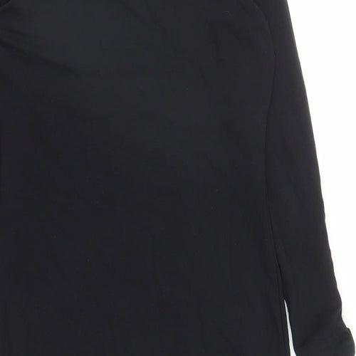 Simple Womens Black Polyester A-Line Size L Boat Neck Pullover - Lined